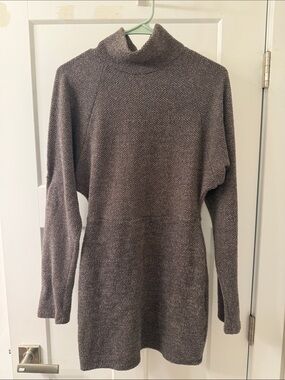 Akira Cozy Mock Neck Knit Tunic - Heathered Brown sweater dress